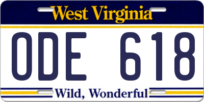 WV license plate ODE618