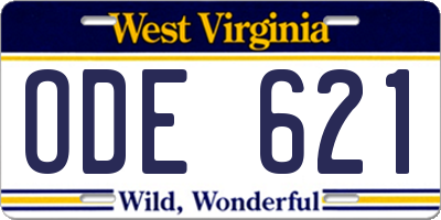 WV license plate ODE621