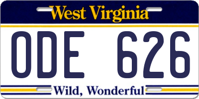 WV license plate ODE626