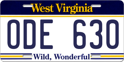 WV license plate ODE630