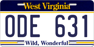 WV license plate ODE631
