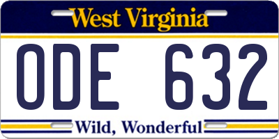 WV license plate ODE632