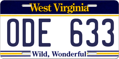 WV license plate ODE633