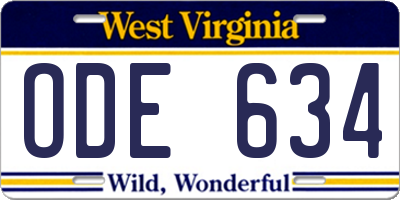 WV license plate ODE634