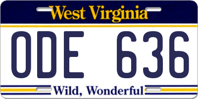 WV license plate ODE636