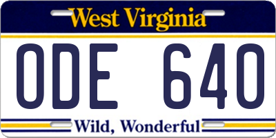WV license plate ODE640