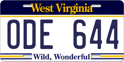WV license plate ODE644