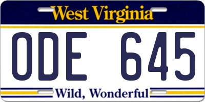 WV license plate ODE645