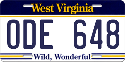 WV license plate ODE648