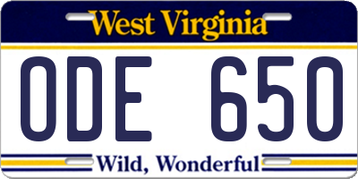 WV license plate ODE650