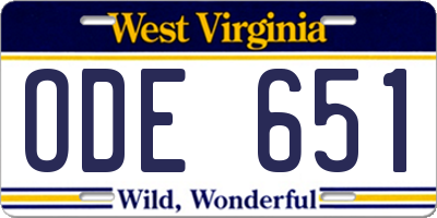 WV license plate ODE651