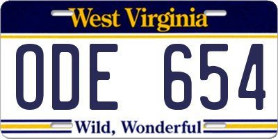 WV license plate ODE654
