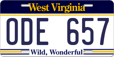 WV license plate ODE657