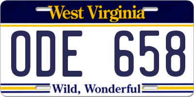 WV license plate ODE658