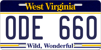 WV license plate ODE660