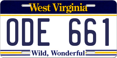 WV license plate ODE661