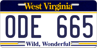 WV license plate ODE665