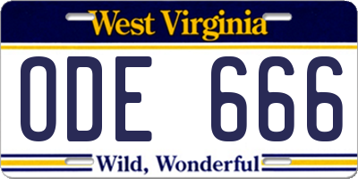 WV license plate ODE666