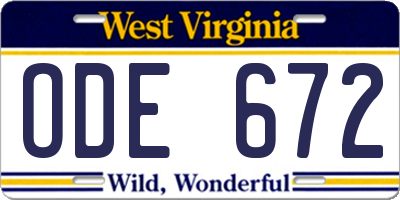 WV license plate ODE672