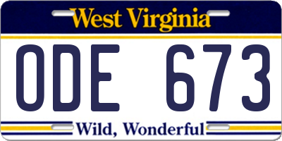 WV license plate ODE673