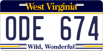 WV license plate ODE674