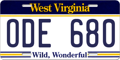WV license plate ODE680