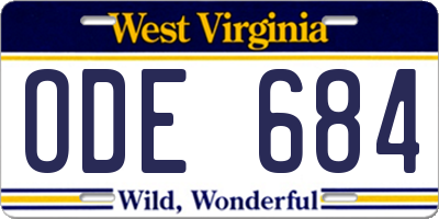 WV license plate ODE684