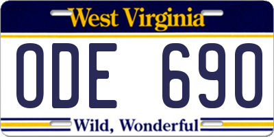 WV license plate ODE690