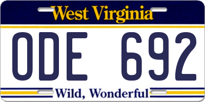 WV license plate ODE692