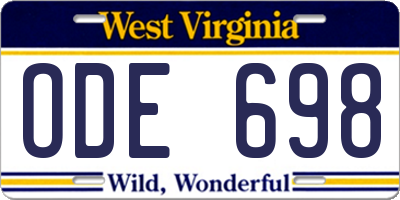 WV license plate ODE698