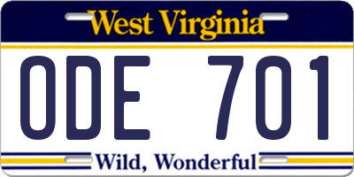 WV license plate ODE701