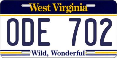 WV license plate ODE702