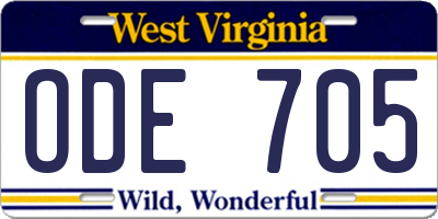 WV license plate ODE705
