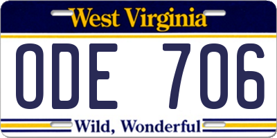 WV license plate ODE706