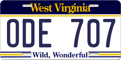 WV license plate ODE707