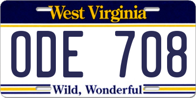 WV license plate ODE708