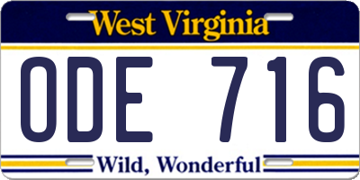 WV license plate ODE716