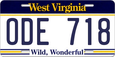 WV license plate ODE718