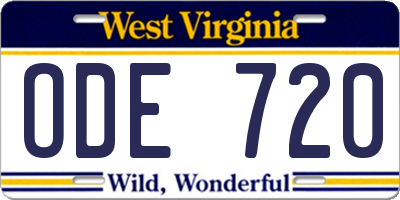 WV license plate ODE720