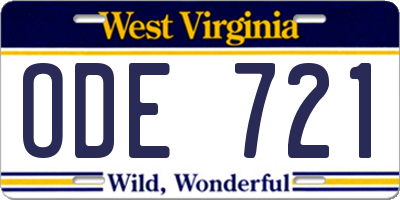 WV license plate ODE721