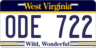 WV license plate ODE722