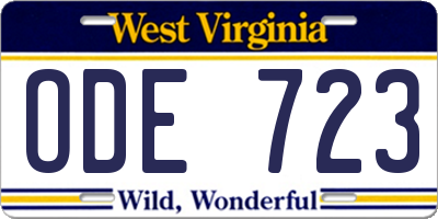 WV license plate ODE723