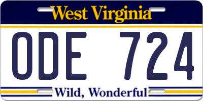 WV license plate ODE724