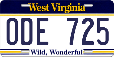 WV license plate ODE725