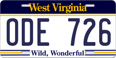WV license plate ODE726