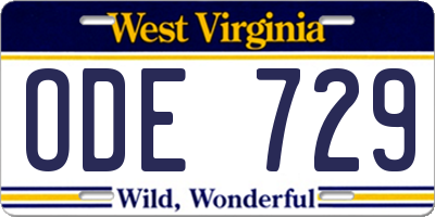 WV license plate ODE729