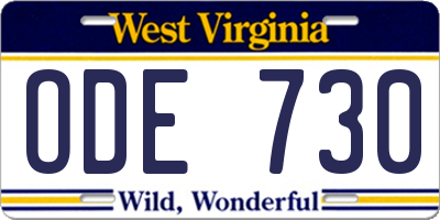 WV license plate ODE730