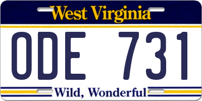 WV license plate ODE731