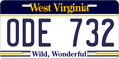WV license plate ODE732