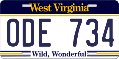 WV license plate ODE734